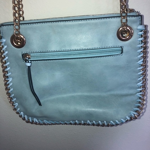 Sky Blue Faux Leather Crossbody Gold Chain - Picture 5 of 8